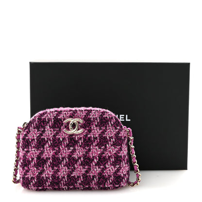 Tweed Quilted Mini Clutch With Chain Purple