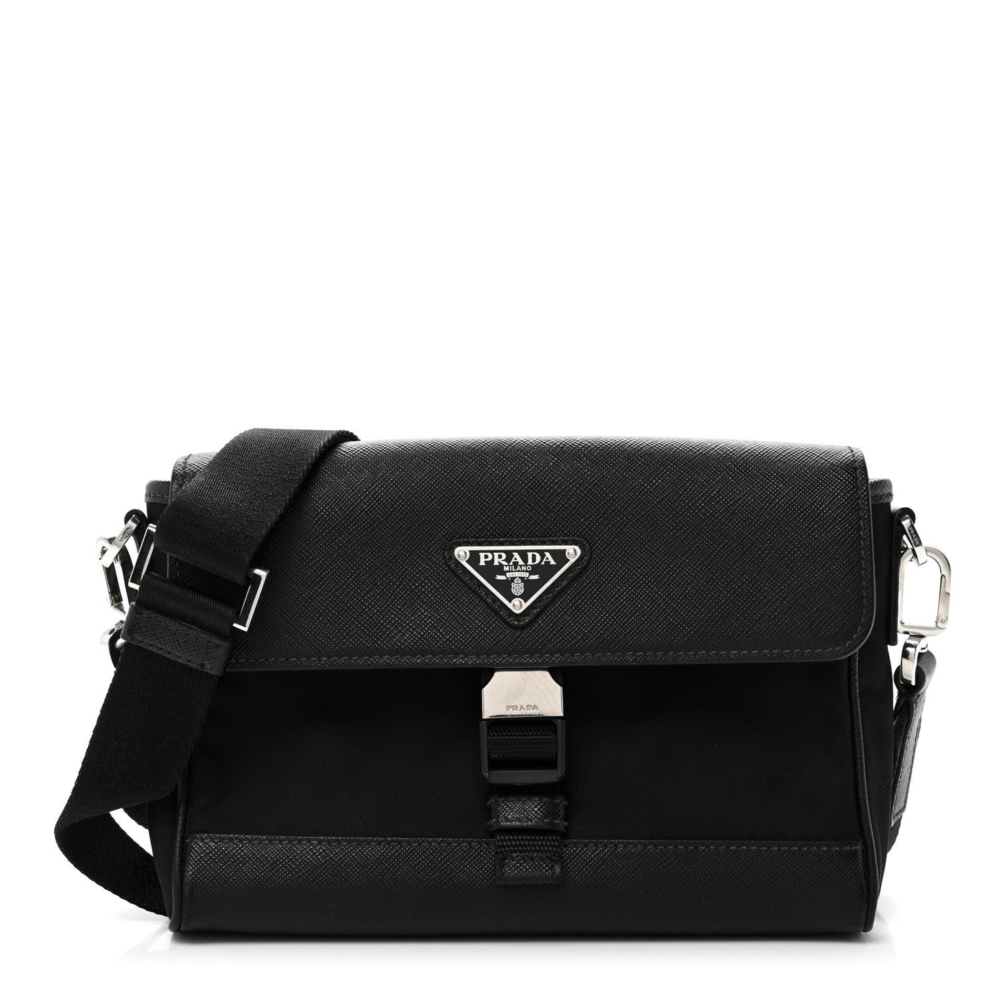 Re-Nylon Saffiano Triangle Shoulder Bag Black
