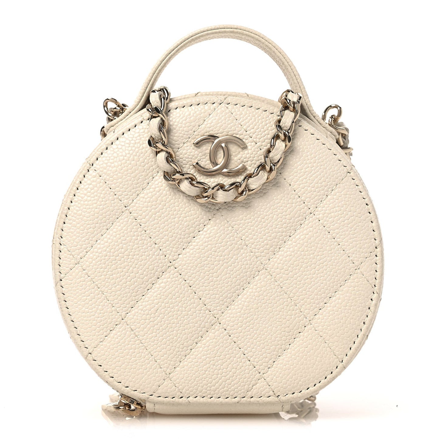 Caviar Quilted Round Handle With Care Vanity With Chain White