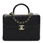 Shiny Calfskin Quilted CC Handle Vanity Flap Bag Black