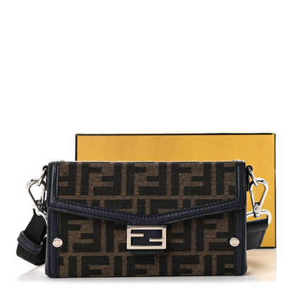 Recycled Fabric Jacquard Vitello King FF 1974 Baguette Soft Trunk Phone Pouch Tobacco Moro Notte
