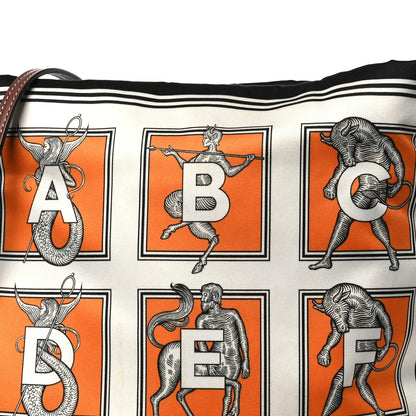Satin Mythical Alphabet Drawstring Pouch Orange Black White