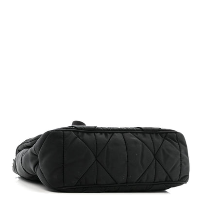 Re-Nylon Quilted Padded Flap Shoulder Bag Black