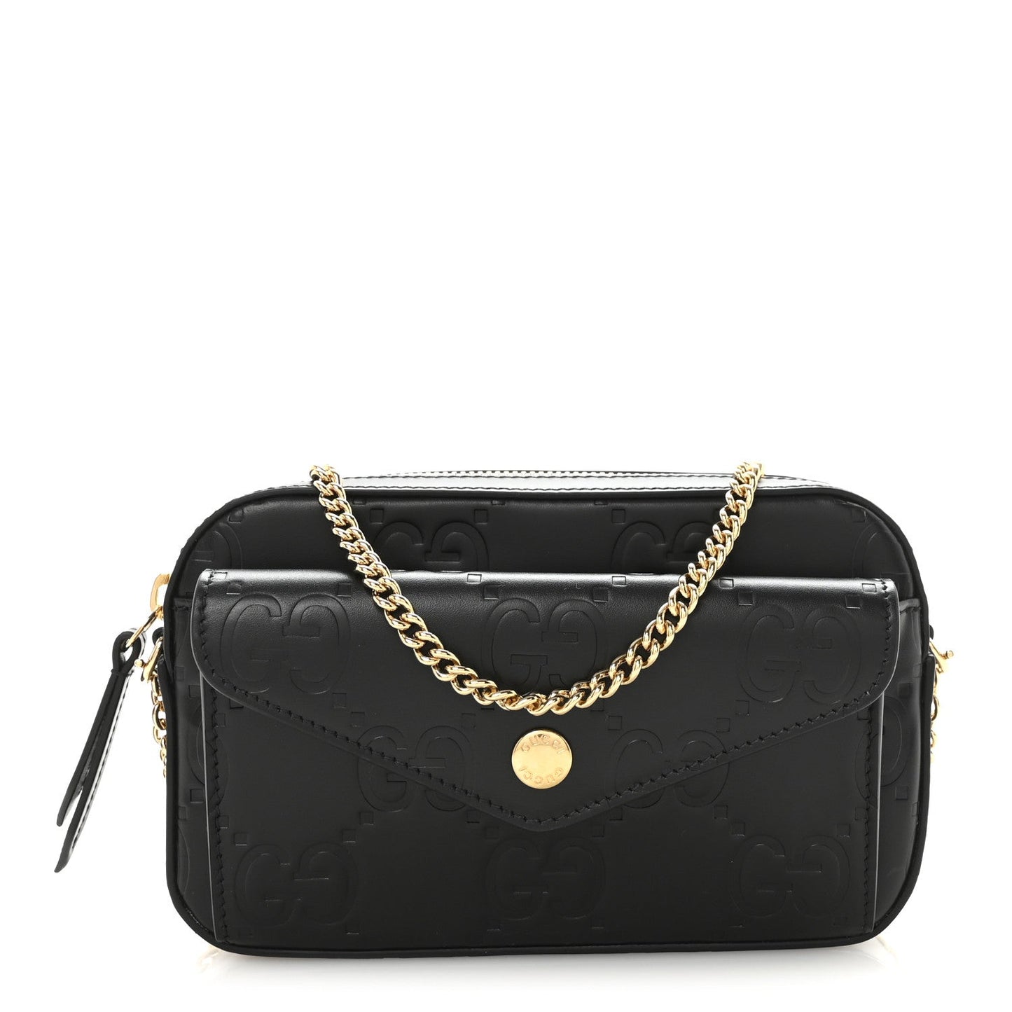 Calfskin GG Super Mini Debossed Chain Wallet Black