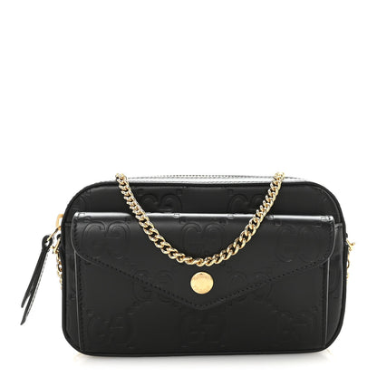 Calfskin GG Super Mini Debossed Chain Wallet Black