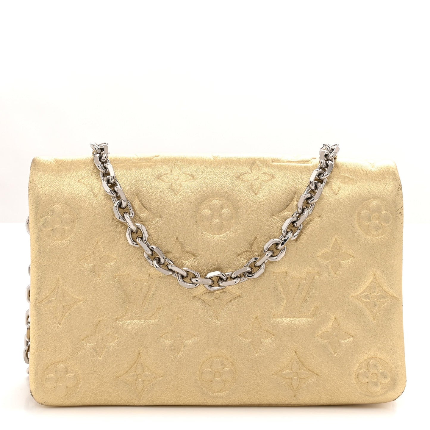 Metallic Lambskin Embossed Monogram Pochette Coussin Gold
