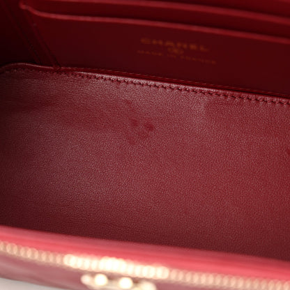 Lambskin Quilted Small Top Handle Vanity Case With Chain Burgundy