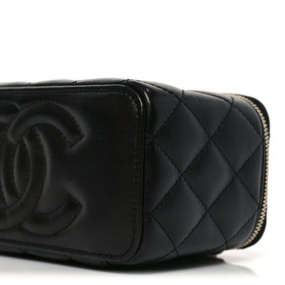 Lambskin Quilted Pearl Crush Small Vanity Case With Chain Black