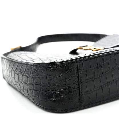 Calfskin Crocodile Embossed Le 5 A 7 Hobo Black