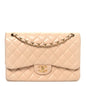 Lambskin Quilted Jumbo Double Flap Beige