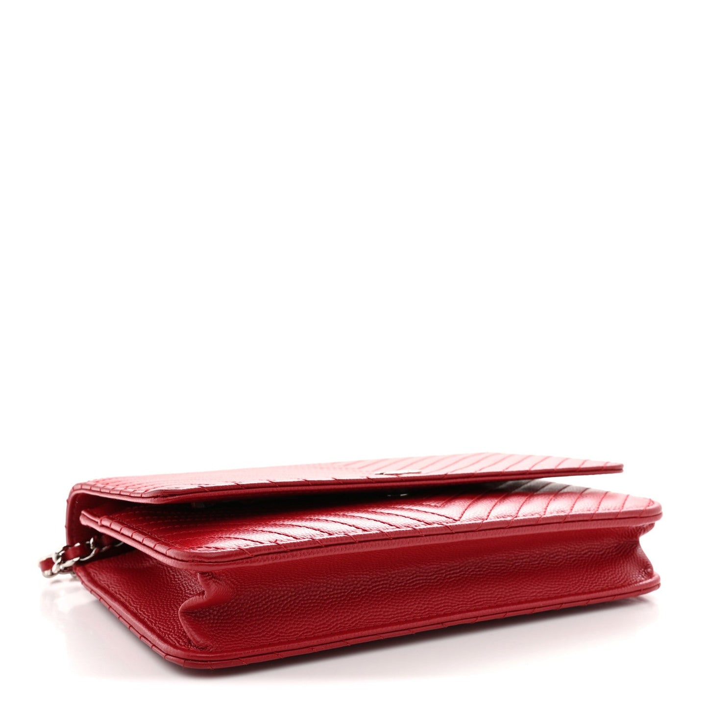 Caviar Chevron Quilted Wallet On Chain WOC Dark Red