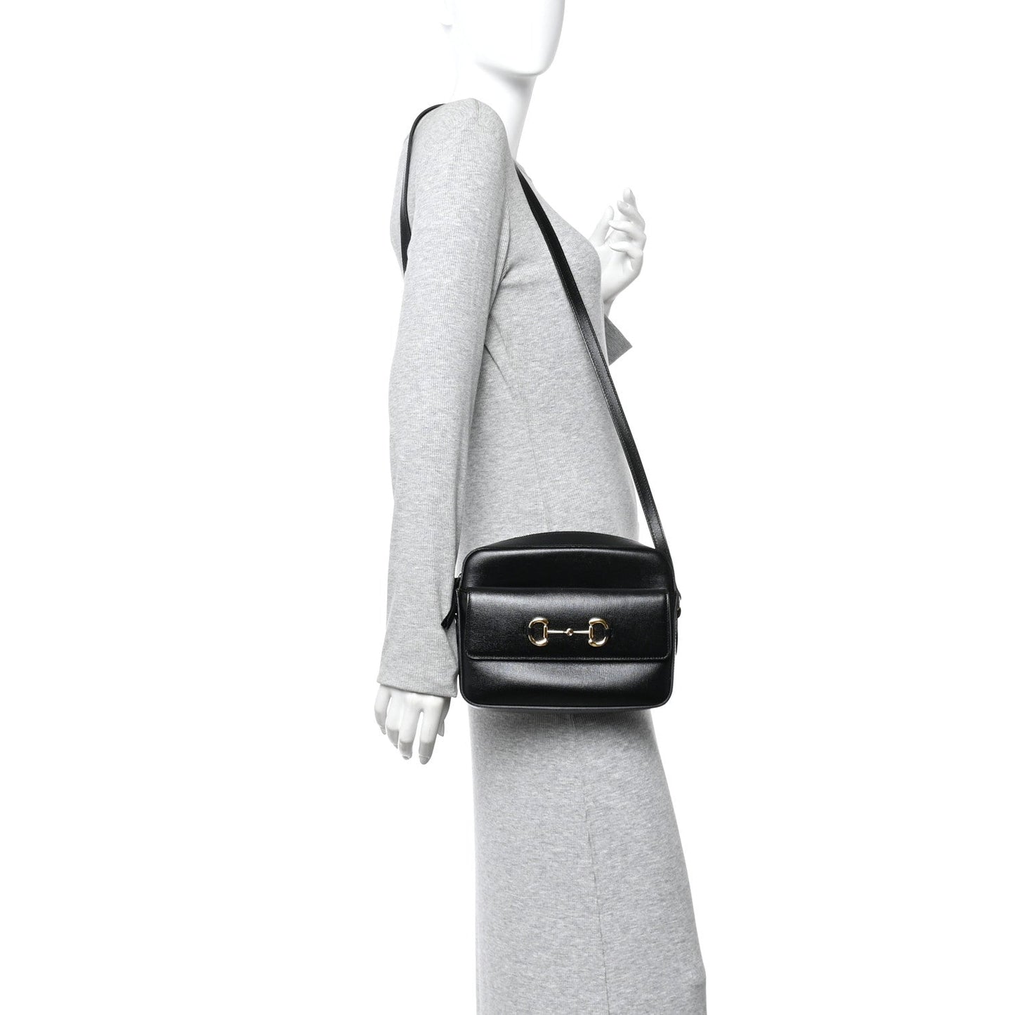 Textured Calfskin Small Horsebit 1955 Shoulder Bag Black