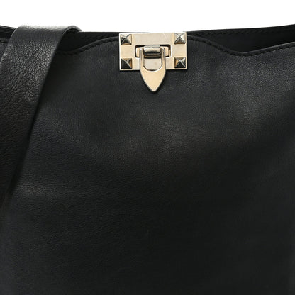 Vitello Calfskin Small Rockstud Flip-Lock Messenger Bag Black