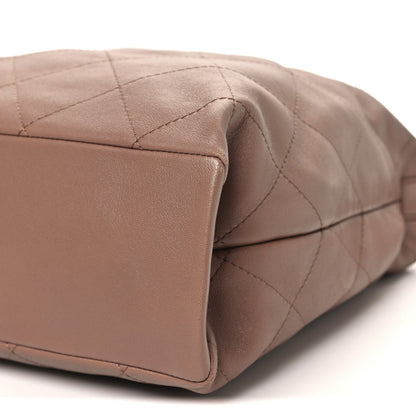 Shiny Lambskin Quilted Maxi Hobo Brown