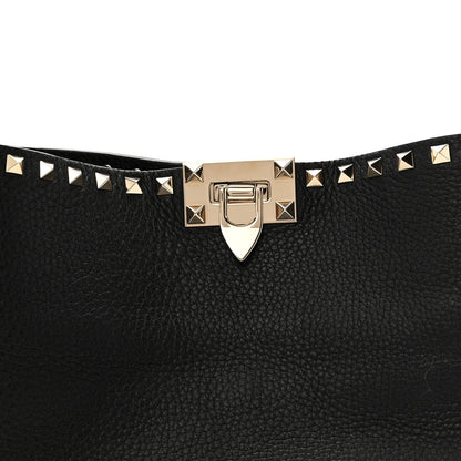 Grained Calfskin Large Rockstud Hobo Black