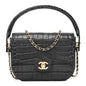 Calfskin Crocodile Embossed Turn Around Mini Flap Dark Grey