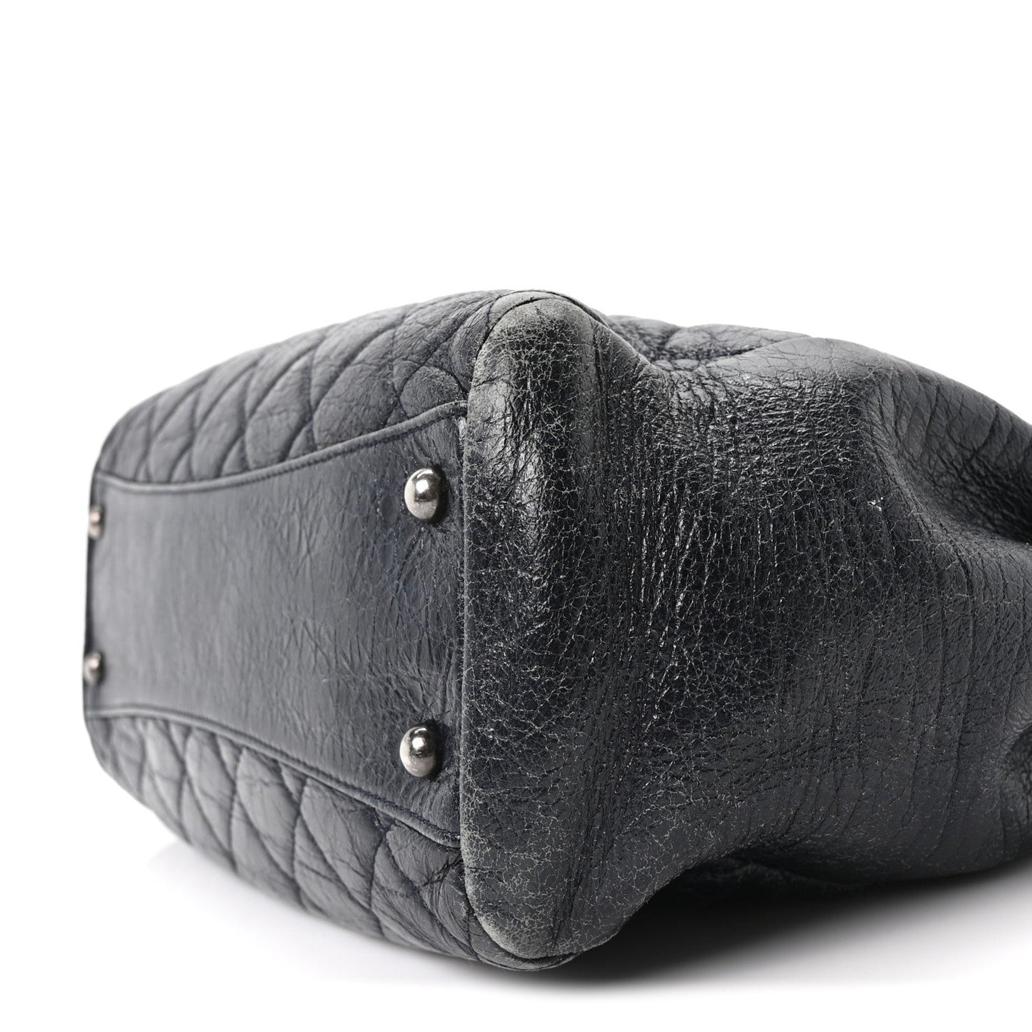 Glazed Calfskin Quilted Tote Navy