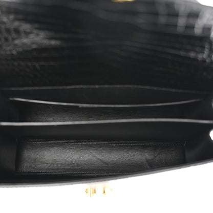 Calfskin Crocodile Embossed Medium Classic Monogram Cassandra Top Handle Black