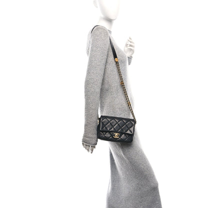Caviar Quilted Small Twist Your Buttons Flap Black
