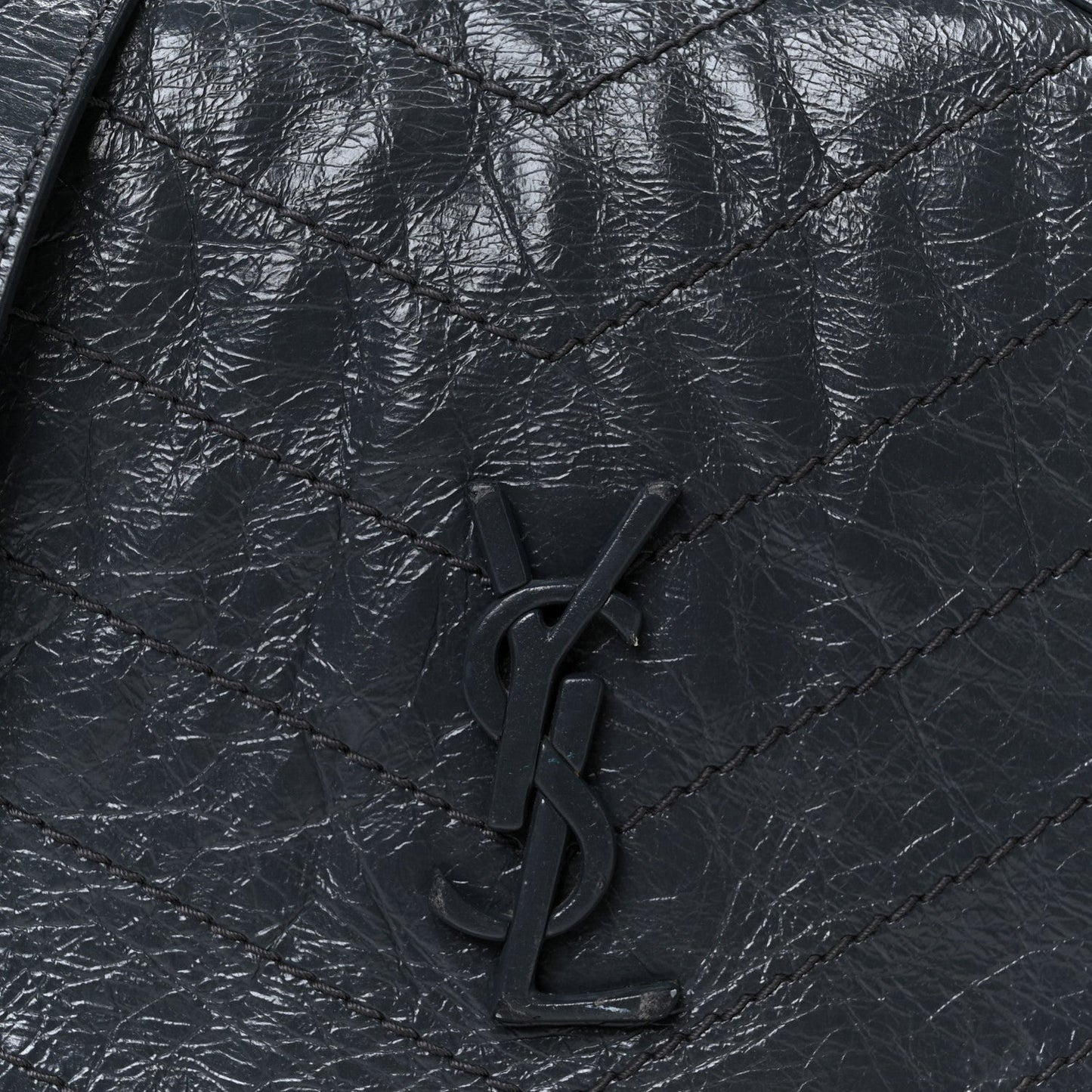 Crinkled Calfskin Matelasse Monogram Niki Chain Wallet Dark Smog