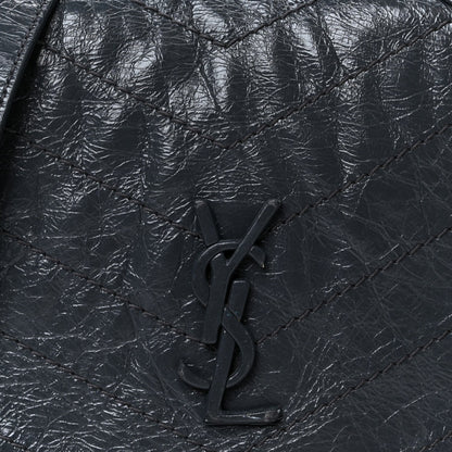 Crinkled Calfskin Matelasse Monogram Niki Chain Wallet Dark Smog