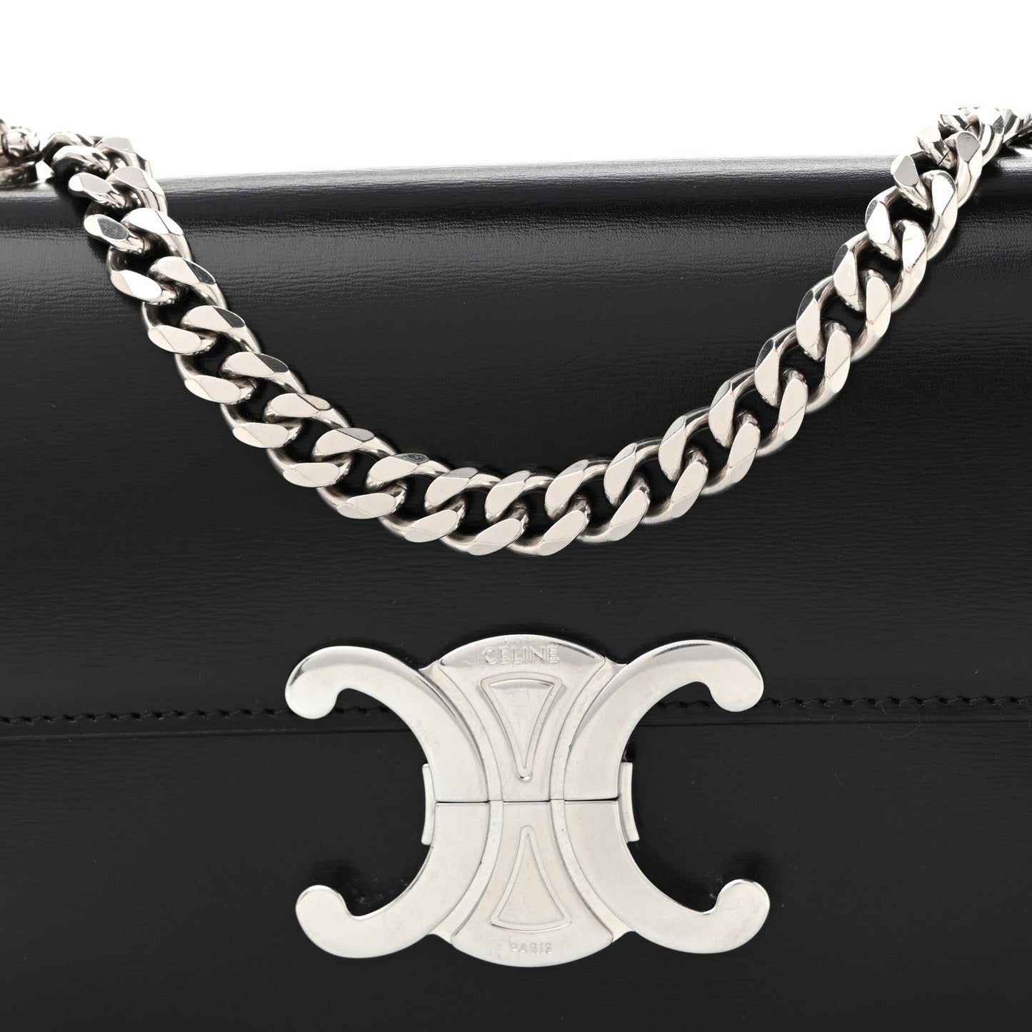 Shiny Calfskin Triomphe Chain Shoulder Bag Black