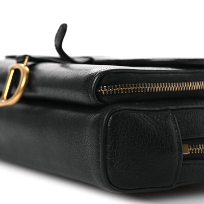 Goatskin Double Saddle Pouch Black