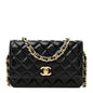 Shiny Lambskin Quilted Golden Links Wallet On Chain WOC Black