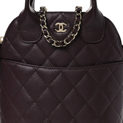 Caviar Quilted Top Handle Clutch With Chain Dark Brown