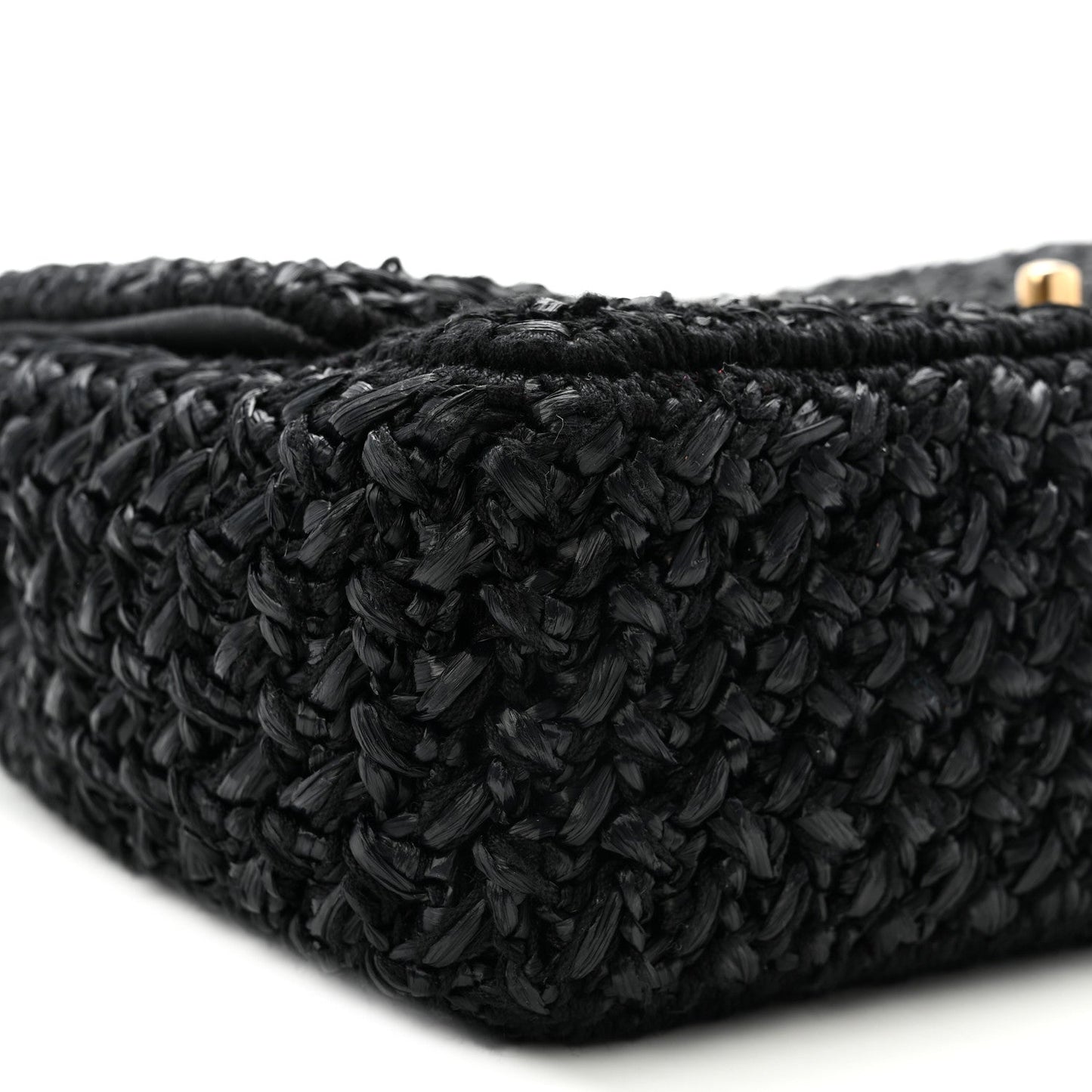 Raffia Crochet Paris Greece Medium Flap Bag Black