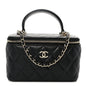 Lambskin Quilted Small Top Handle Vanity Case With Chain Black