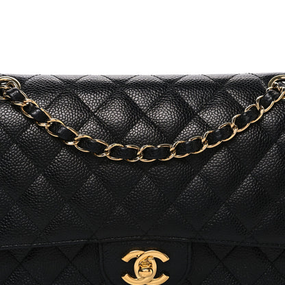 Caviar Quilted Medium Double Flap Black