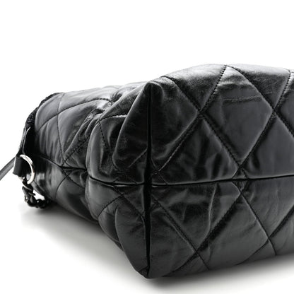 Glazed Calfskin Quilted Tweed Portobello Tote Black