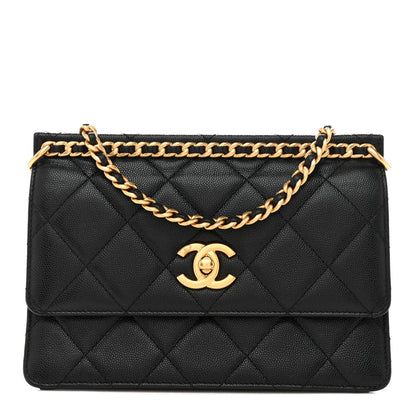 Caviar Quilted Small Chain Frame Flap Black