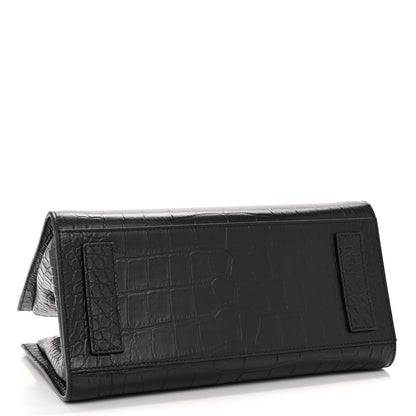 Calfskin Crocodile Embossed Medium Sharp Tote Black