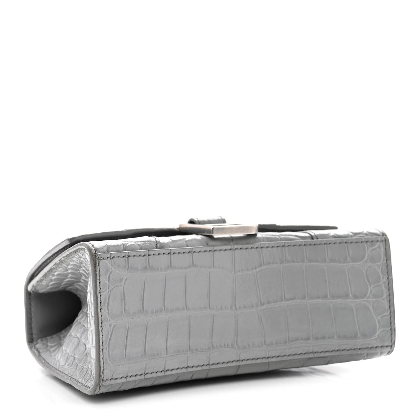 Shiny Calfskin Crocodile Embossed Hourglass Top Handle Bag XS Balenciaga Grey