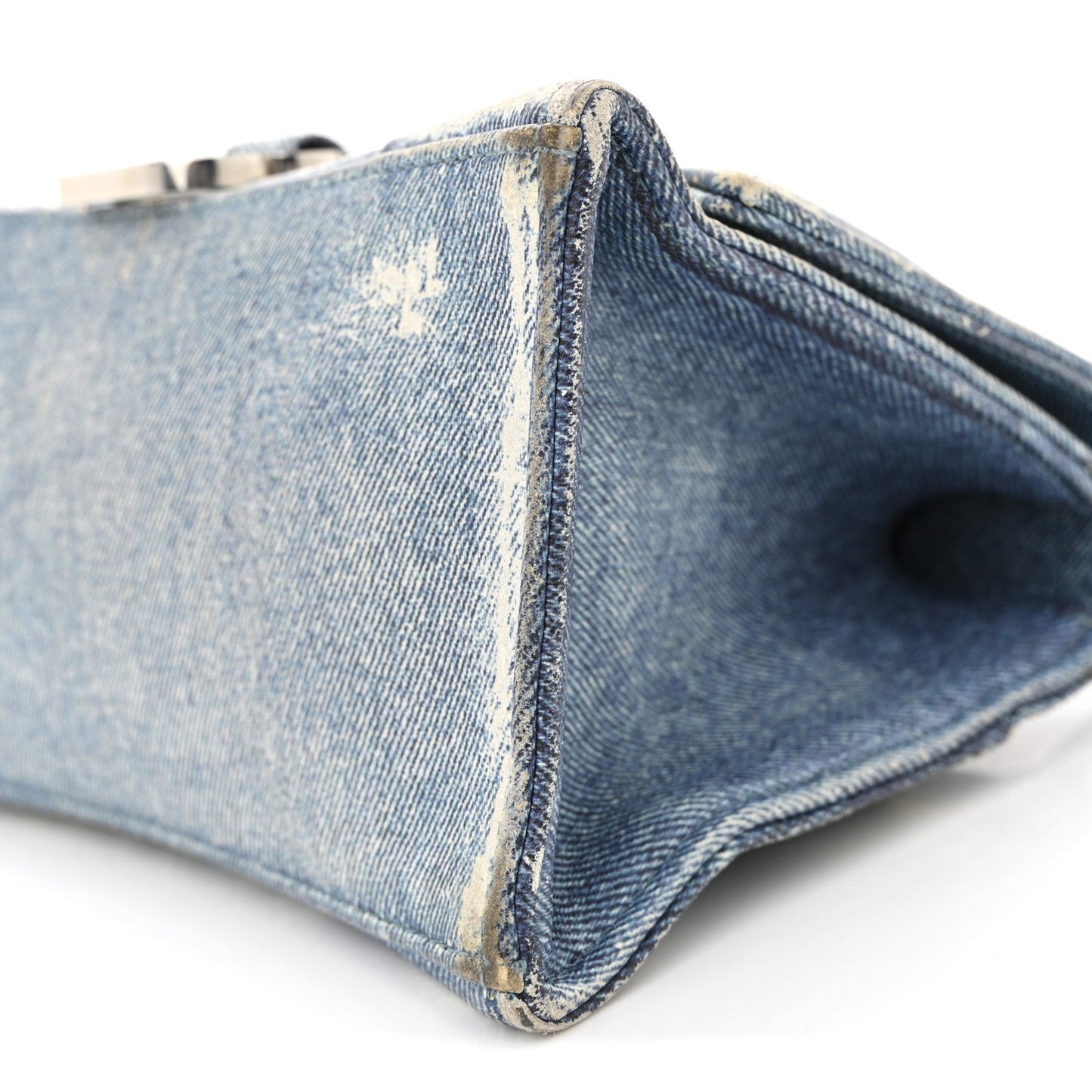Nappa Denim Printed Hourglass Top Handle Bag Small Denim Blue
