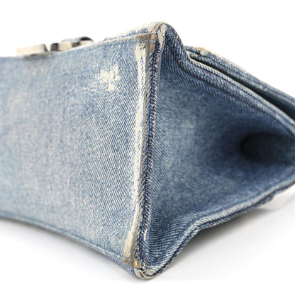 Nappa Denim Printed Hourglass Top Handle Bag Small Denim Blue