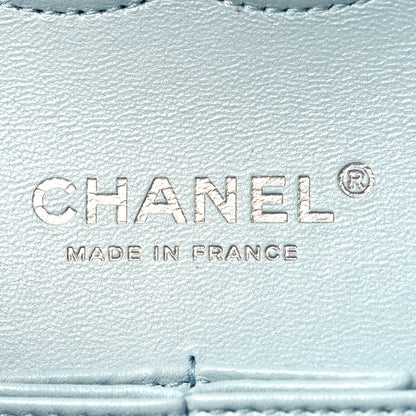 Perforated Lambskin Quilted Medium Double Flap Light Blue Light Purple White