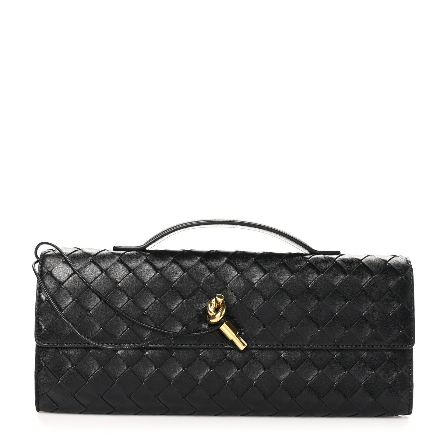 Nappa Intrecciato Long Andiamo Top Handle Clutch Black