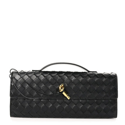 Nappa Intrecciato Long Andiamo Top Handle Clutch Black