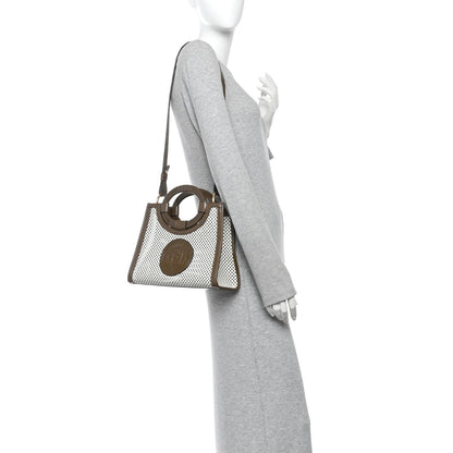 Vitello Liberty Glossy Lambskin Perforated Small Runaway Shopper Tote White Ice Rust Maya