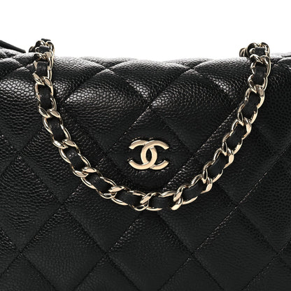 Caviar Quilted Hobo Clutch With Chain Black