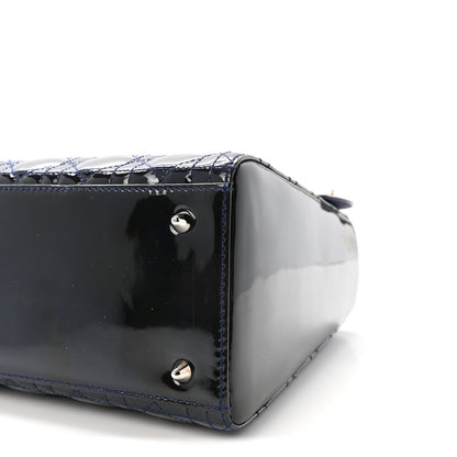 Patent Cannage Medium Lady Dior Navy Blue