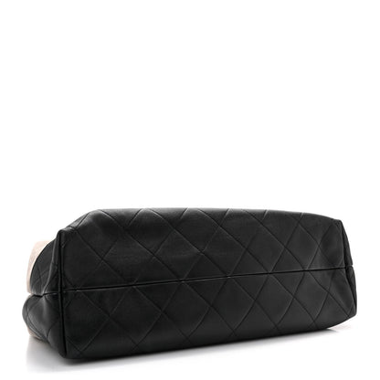 Suede Calfskin Shiny Lambskin Quilted Large Coco Base Shopping Bag Grey Black