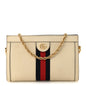 Textured Calfskin Web Small Ophidia Chain Shoulder Bag Mystic White