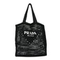 Yarn Raffia Effect Crochet Logo Embroidered Tote Bag Black