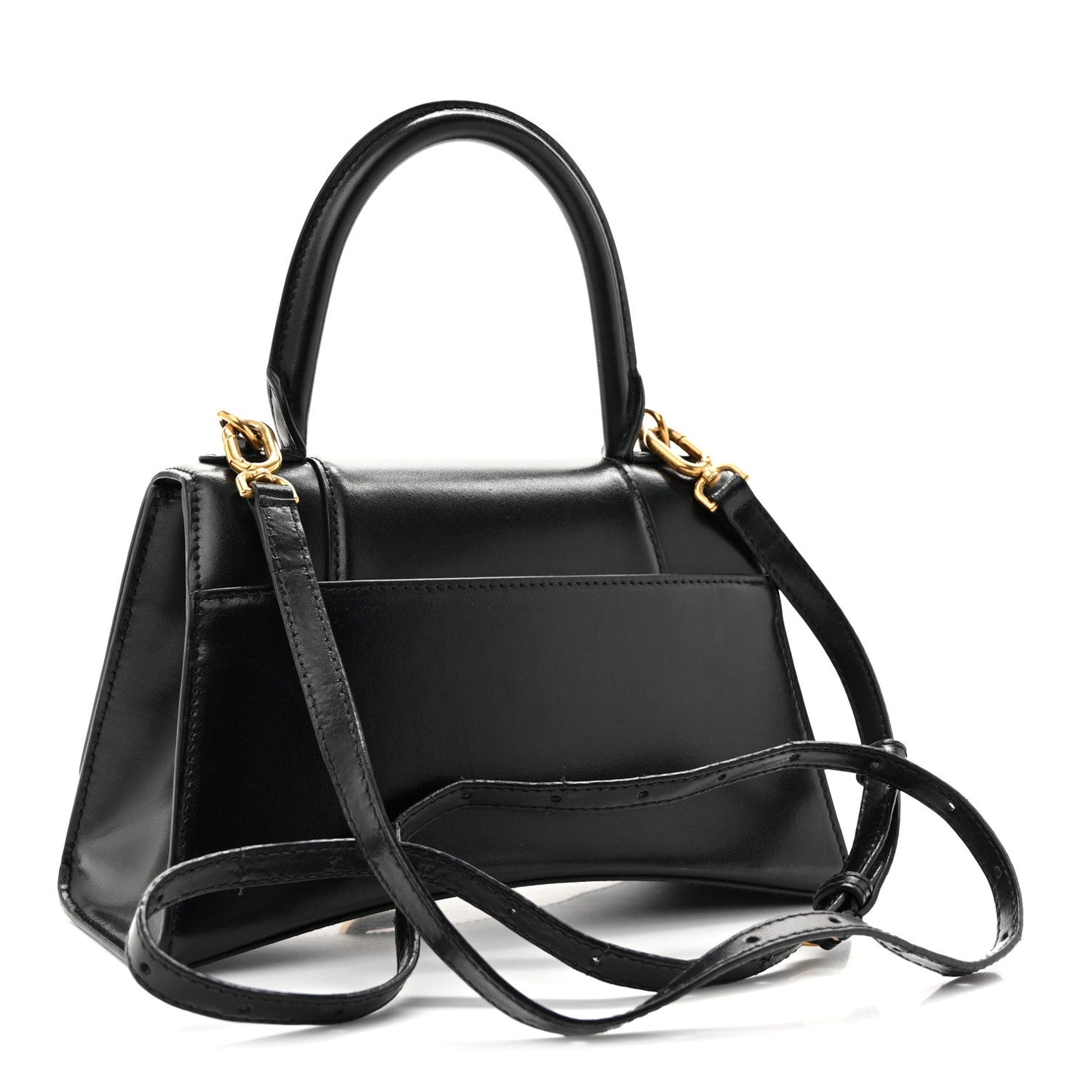 Shiny Box Calfskin Small Hourglass Top Handle Bag Black