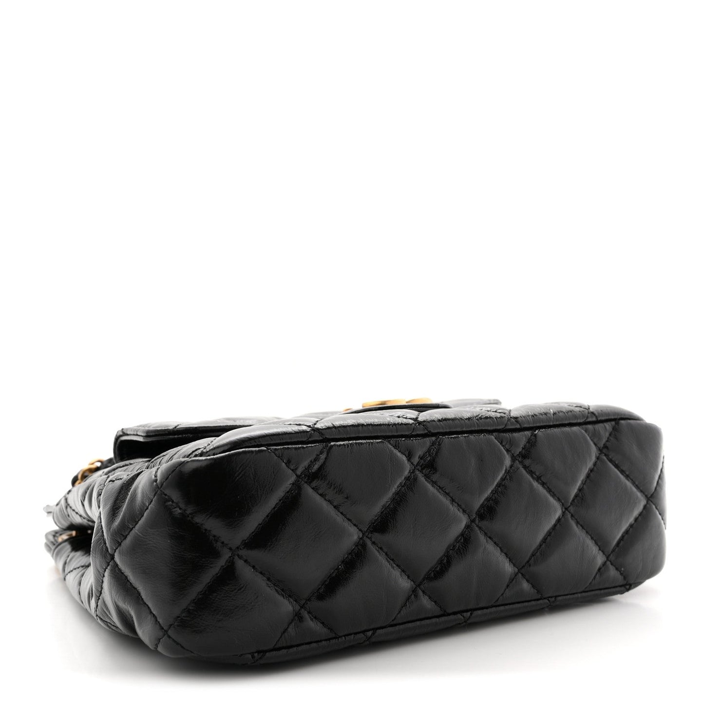 Shiny Crumpled Calfskin Quilted Small Wavy CC Hobo Black