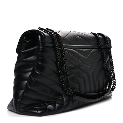 Calfskin Y Quilted Monogram Monochrome Large Loulou Chain Satchel Black